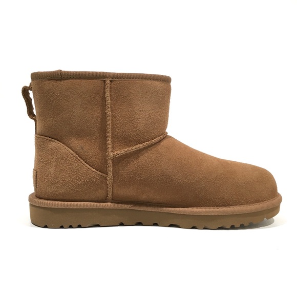 UGG CLASSIC MINI UGG RUBBER LOGO BOOTS -CHESTNUT SUEDE /UGGPure -WOMEN’S US 10 - Picture 2 of 7